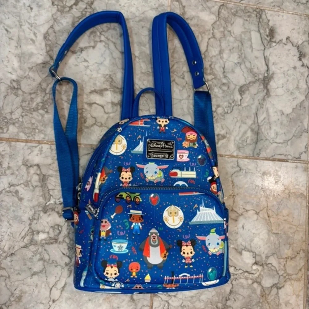 Disney Blue Kids Mini Backpack with Colorful Park Character Print